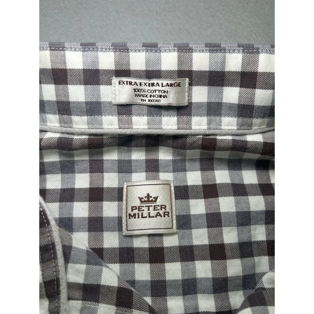 Peter Millar Button Down Shirt Mens XXL Brown Gingham Check Long Sleeve Cotton - Picture 2 of 5
